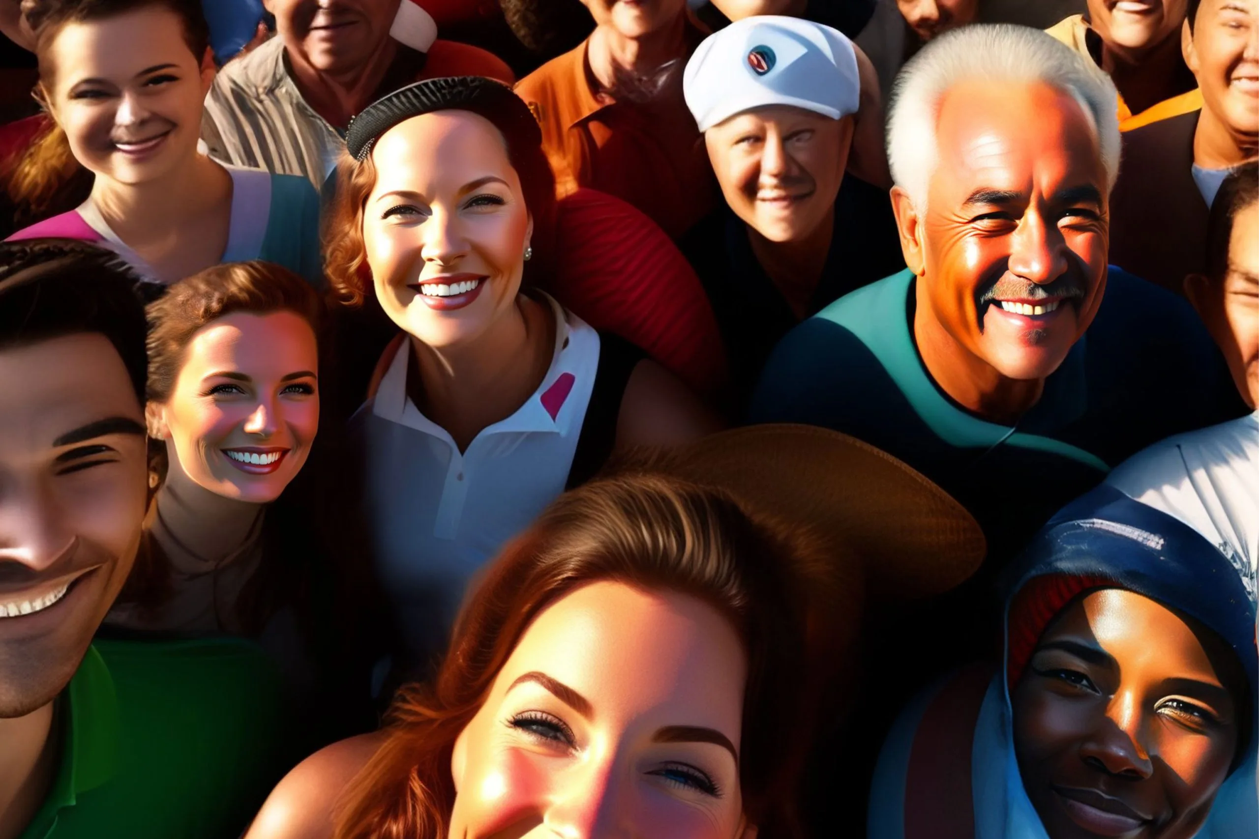 Smiling crowd of people spanning several generations